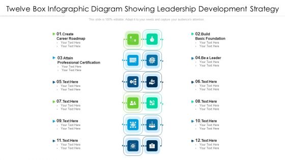 Twelve Box Infographic Diagram Showing Leadership Development Strategy Ppt PowerPoint Presentation Gallery Example PDF
