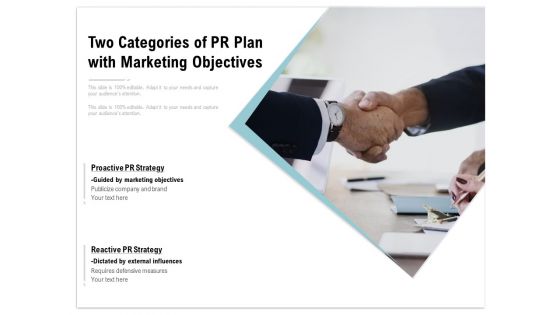 Two Categories Of PR Plan With Marketing Objectives Ppt PowerPoint Presentation Show Brochure