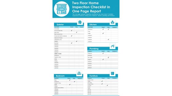 Two Floor Home Inspection Checklist In One Page Report PDF Document PPT Template