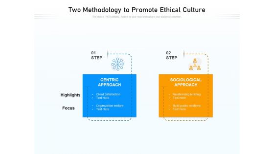 Two Methodology To Promote Ethical Culture Ppt PowerPoint Presentation Inspiration Information PDF