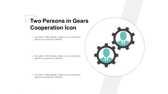 Two Persons In Gears Cooperation Icon Ppt PowerPoint Presentation File Elements