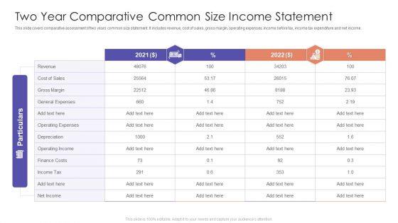 Two Year Comparative Common Size Income Statement Ppt PowerPoint Presentation Gallery Skills PDF
