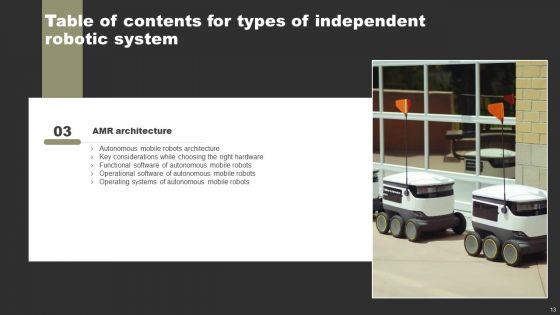 Types Of Independent Robotic System Ppt PowerPoint Presentation Complete Deck With Slides