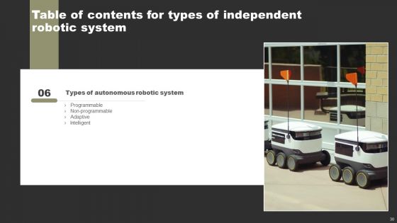 Types Of Independent Robotic System Ppt PowerPoint Presentation Complete Deck With Slides
