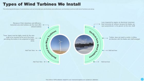 Types Of Wind Turbines We Install Clean And Renewable Energy Ppt PowerPoint Presentation Show Gallery PDF