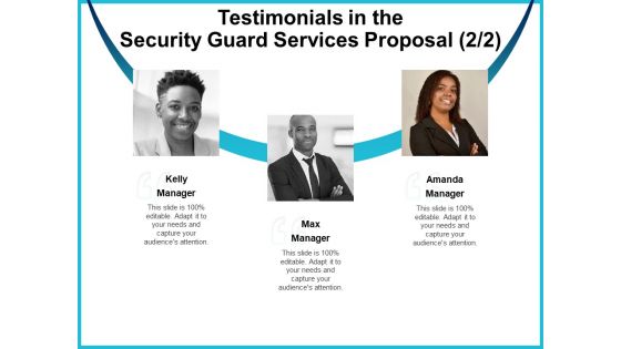 Uniformed Security Testimonials In The Security Guard Services Proposal Teamwork Clipart PDF