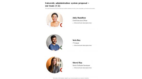 University Administration System Proposal Our Team One Pager Sample Example Document