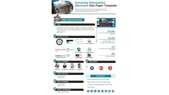 University Information Document One Pager Template PDF Document PPT Template University Information Document One Pager Template PDF Document PPT Template
