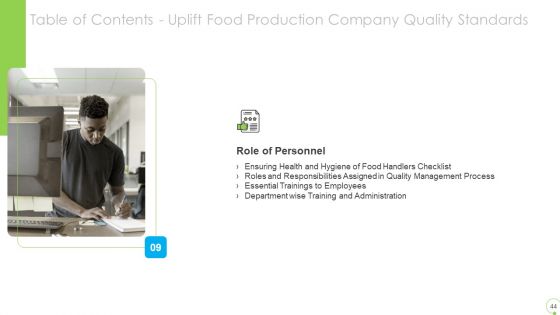 Uplift Food Production Company Quality Standards Ppt PowerPoint Presentation Complete Deck With Slides