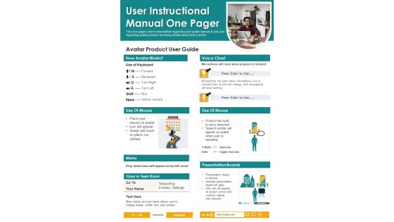 User Instructional Manual One Pager PDF Document PPT Template
