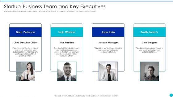 Valuing A Pre Revenue Startup Business Startup Business Team And Key Executives Professional PDF