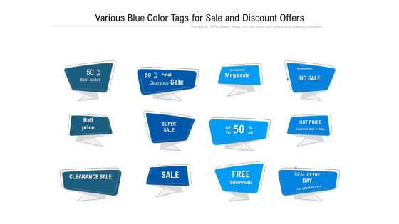 Various Blue Color Tags For Sale And Discount Offers Ppt Powerpoint Presentation Visual Aids Pdf