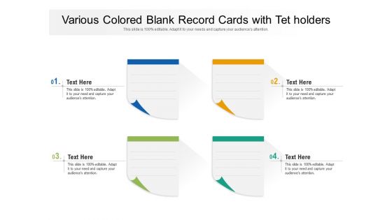 Various Colored Blank Record Cards With Tet Holders Ppt PowerPoint Presentation File Graphic Images PDF