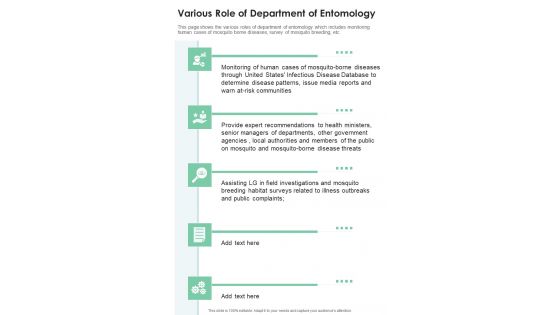 Various Role Of Department Of Entomology One Pager Documents