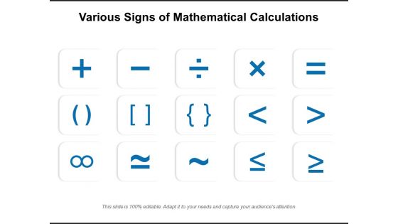 Various Signs Of Mathematical Calculations Ppt PowerPoint Presentation Gallery Information PDF