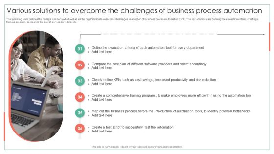 Various Solutions To Overcome The Challenges Of Business Process Automation Achieving Operational Efficiency Template PDF Various Solutions To Overcome The Challenges Of Business Process Automation Achieving Operational Efficiency Template PDF