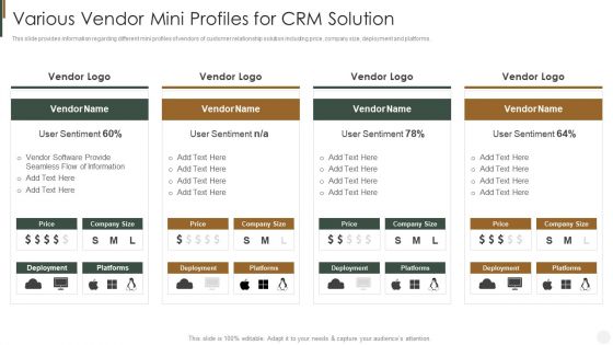 Various Vendor Mini Profiles For CRM Solution Strategies Improve Customer Diagrams PDF Various Vendor Mini Profiles For CRM Solution Strategies Improve Customer Diagrams PDF