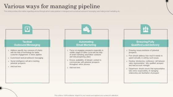 Various Ways For Managing Pipeline Improving Distribution Channel Brochure PDF