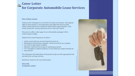 Vehicle Leasing Cover Letter For Corporate Automobile Lease Services Summary PDF