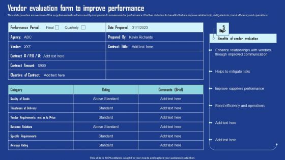 Vendor Evaluation Form To Improve Performance Demonstration PDF Vendor Evaluation Form To Improve Performance Demonstration PDF