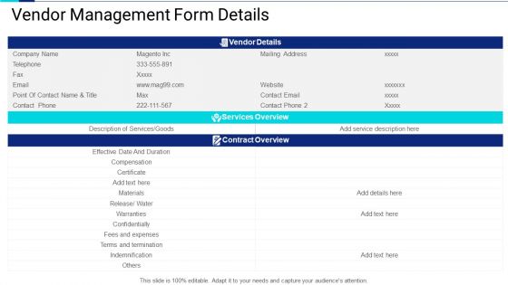 Vendor Management Form Details Demonstration PDF
