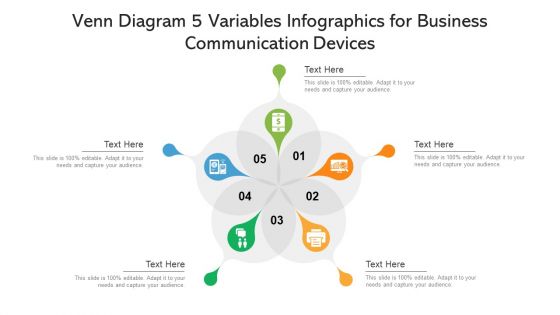 Venn Diagram 5 Variables Infographics For Business Communication Devices Ppt PowerPoint Presentation Gallery Information PDF