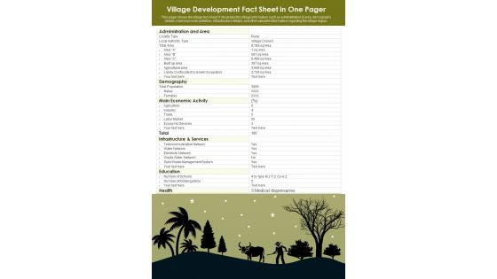 Village Development Fact Sheet In One Pager PDF Document PPT Template