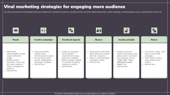 Viral Marketing Strategies For Engaging More Audience Slides PDF