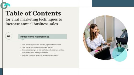 Viral Marketing Techniques To Increase Annual Business Sales Table Of Contents Icons PDF Viral Marketing Techniques To Increase Annual Business Sales Table Of Contents Icons PDF
