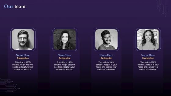 Virtual Currency Investment Guide For Companies Our Team Ppt Layouts Grid PDF