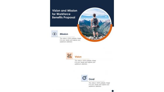Vision And Mission For Workforce Benefits Proposal One Pager Sample Example Document Vision And Mission For Workforce Benefits Proposal One Pager Sample Example Document