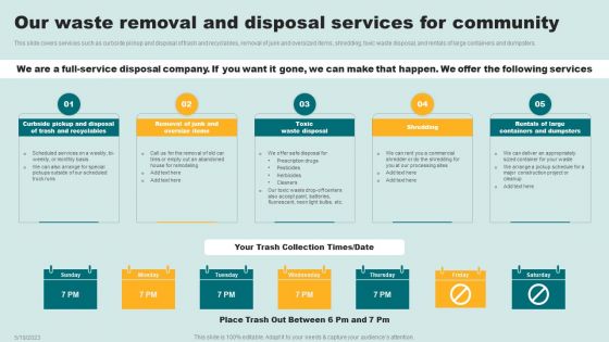 Waste Recycling Services Proposal Our Waste Removal And Disposal Services For Community Clipart PDF