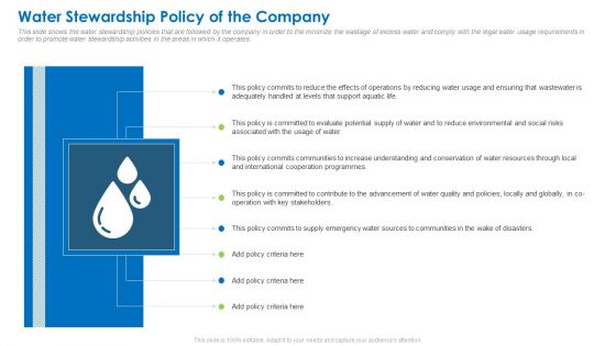 Water Stewardship Policy Of The Company Guidelines PDF