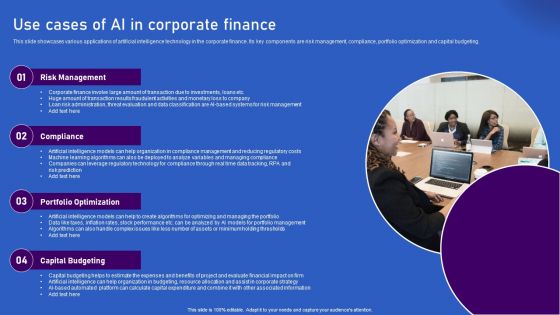 Ways Artificial Intelligence Is Transforming Finance Sector Use Cases Of AI In Corporate Finance Sample PDF Ways Artificial Intelligence Is Transforming Finance Sector Use Cases Of AI In Corporate Finance Sample PDF