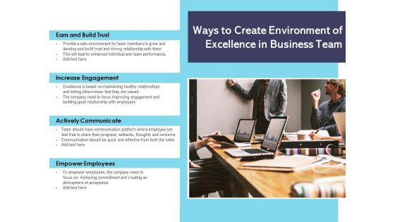 Ways To Create Environment Of Excellence In Business Team Ppt PowerPoint Presentation Professional Guide PDF