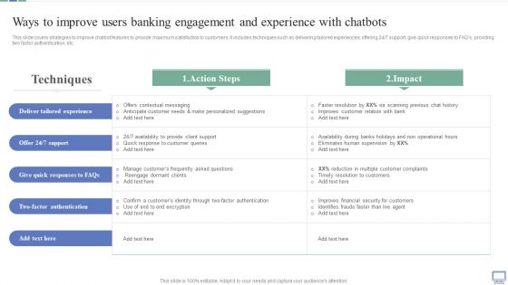 Ways To Improve Users Banking Engagement And Experience With Chatbots Information PDF