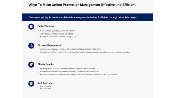 Ways To Make Online Promotion Management Effective And Efficient Ppt PowerPoint Presentation Styles Background Images