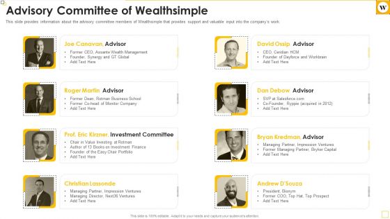 Wealthsimple Capital Raising Elevator Pitch Deck Advisory Committee Of Wealthsimple Designs Pdf