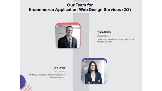 Web Design Services Proposal For Ecommerce Business Our Team For E Commerce Application Web Design Services Infographics PDF