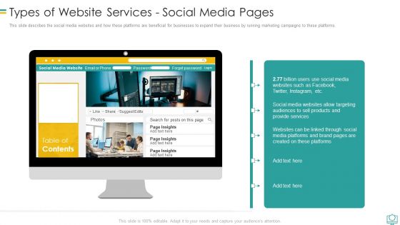 Web Development Types Of Website Services Social Media Pages Summary PDF