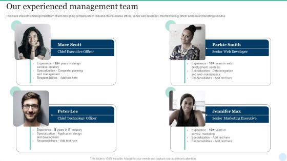 Web Interface Development Services Company Summary Our Experienced Management Team Information PDF