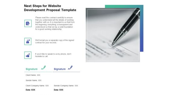Web Redesign Next Steps For Website Development Proposal Template Ppt Pictures Example PDF