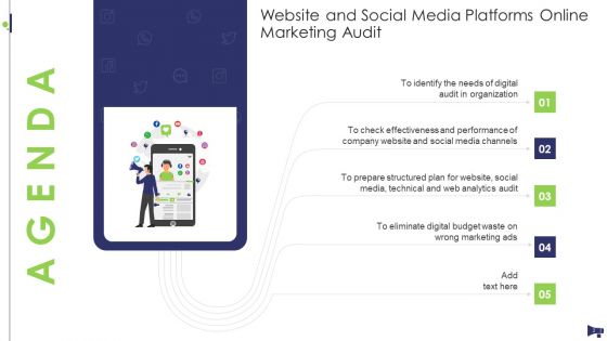 Website And Social Media Platforms Online Marketing Audit Ppt PowerPoint Presentation Complete Deck With Slides