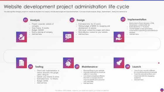 Website Development Project Administration Life Cycle Icons PDF