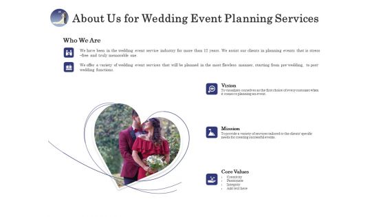 Wedding Affair Management About Us For Wedding Event Planning Services Guidelines PDF