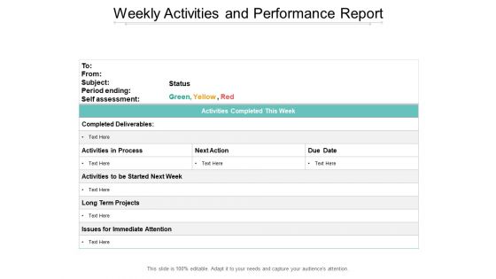 Weekly Activities And Performance Report Ppt PowerPoint Presentation Styles Demonstration