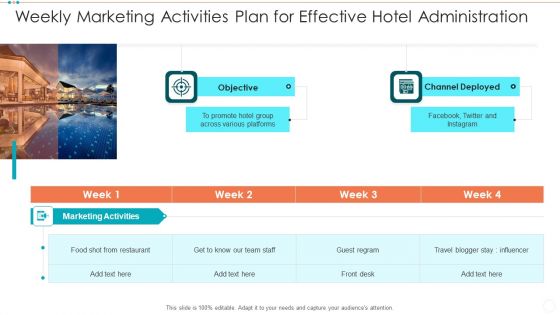 Weekly Marketing Activities Plan For Effective Hotel Administration Structure PDF