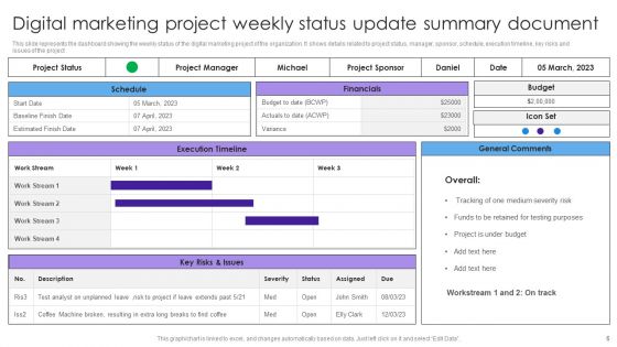 Weekly Project Status Update Summary Document Ppt PowerPoint Presentation Complete Deck With Slides