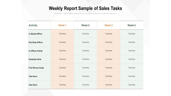 Weekly Report Sample Of Sales Tasks Ppt PowerPoint Presentation Outline Gallery