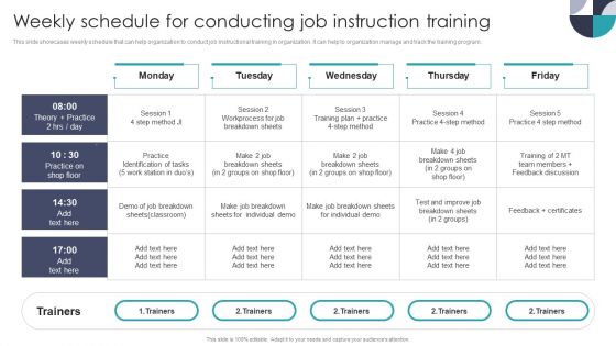 Weekly Schedule For Conducting Job Instruction Training Download PDF
